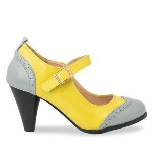 Women's Grey/Mustard Two Tone Mary Jane Retro Pump